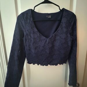 Aerie Offline Navy Lace Long Sleeve Top